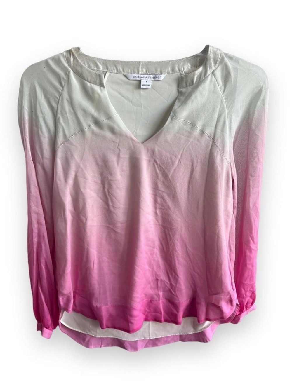 Diane Von Furstenberg Cream-to-Pink Ombre V-Neck Long Sleeve Top